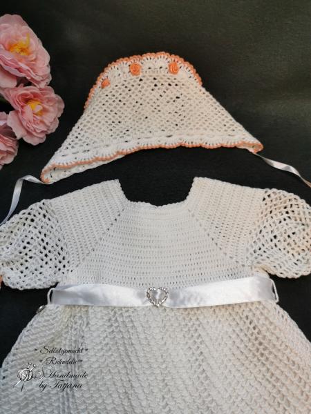 Taufkleid-Festtagskleid Gr.55-62 mit Mütze, Söckchen und Unterrock weiß/pfirsich
