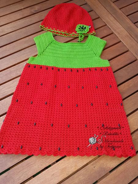 BabySet 74-80cm Kleid-Mütze-Höschen (Erdbeere-rot-grün) aus 100%Baumwolle, 266